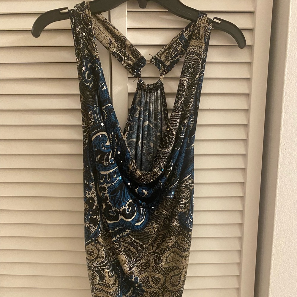 Paisley Cowl Neck Top with O Ring Back